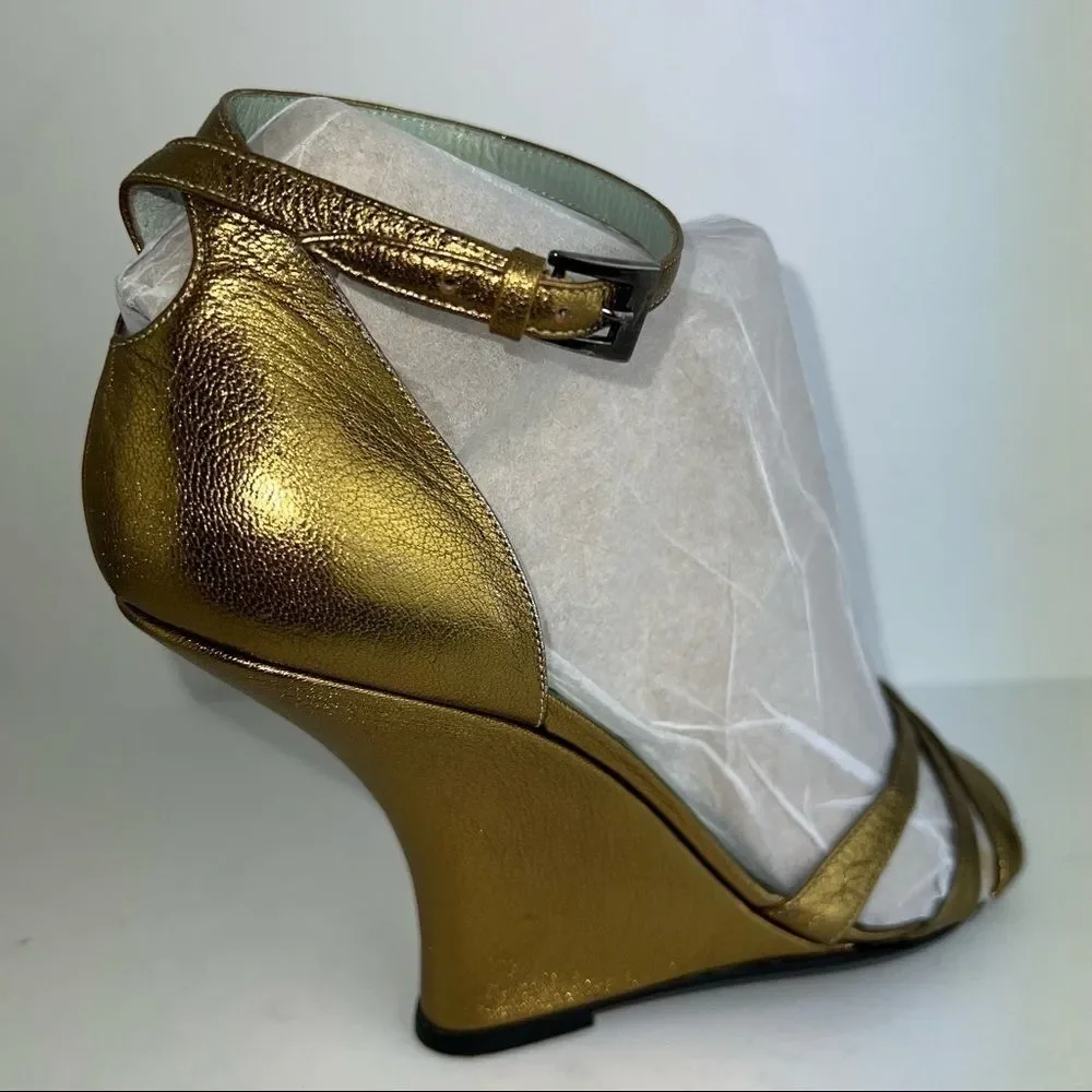 Sigerson Morison • Bronze Dress Wedge Sandals w/ New York Patent